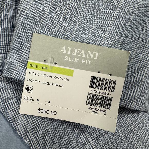 Alfani Mens Slim Fit Stretch Plaid Suit Jacket Light Blue 38S - Picture 4 of 5